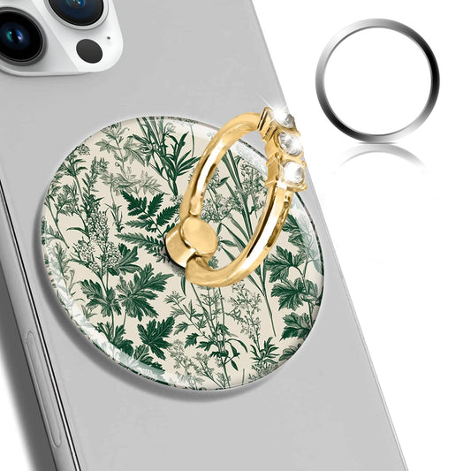 Magnetic Phone Ring Holder Compatible with MagSafe, Cute Phone Grip Stand with 360° Rotation Gold Glitter Finger Ring Kickstand Accessories for Most Phones Cute Green Flower
