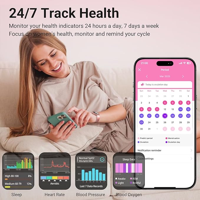 Smart Watches for Women, 1.83'' HD Fitness Tracker with Answer/Make Calls, Heart Rate/Sleep/SpO2 Monitor, 120+ Sport Modes, IP68 Waterproof, Compatible iPhone/Samsung/Android (Rose Gold)