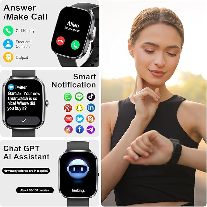 AI Smart Watch with ChatGPT, 1.91" Bluetooth Calling Smartwatch for Men Women, 110+ Fitness Modes Activity Tracker, Sleep/Heart Rate/Calorie Monitor, IP68 Waterproof Step Counter for Android iOS