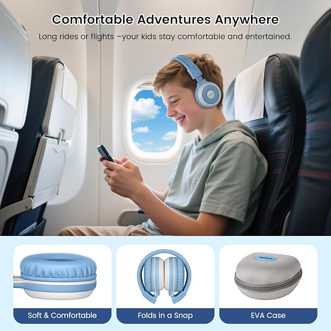 SIMOLIO Auracast Kids Headphones with Wireless Audio Sharing for Group Listening - Connect Multiple Headsets to One Bluetooth Source, Built-in Microphone, Foldable for Classroom, Trips & Home