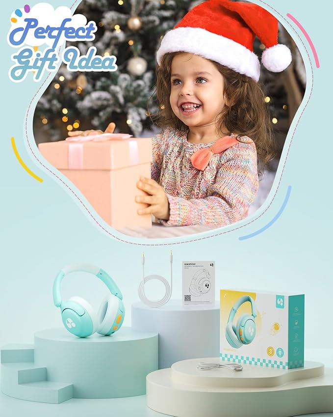 Kids Bluetooth Headphones, 85dB Volume Limiter, Foldable Wireless Over-Ear Headphones for iPad, Travel, 75H Playtime, Bluetooth 5.4, Built-in Mic, Green