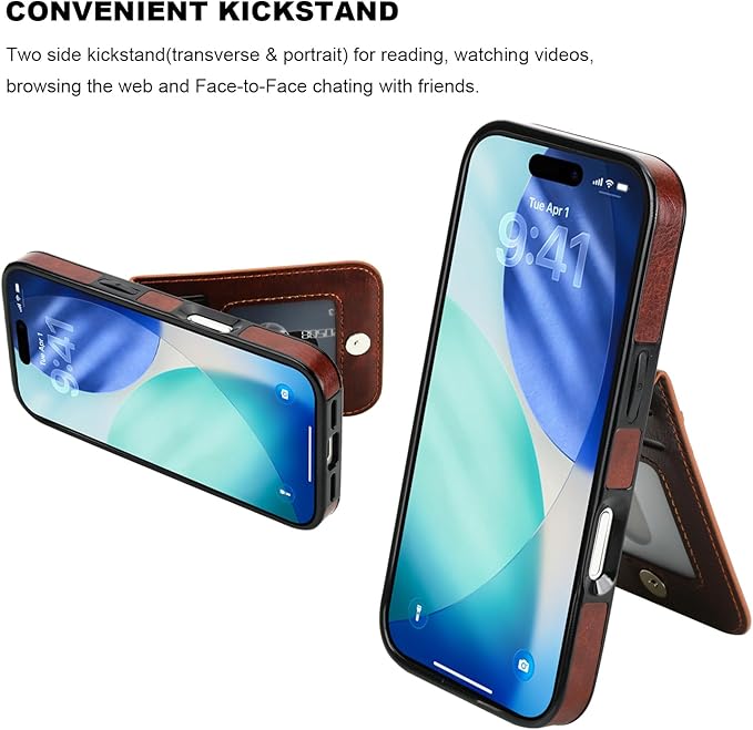 KIHUWEY for iPhone 17 Case Wallet Compatible with MagSafe Wireless Charging, Credit Card Holder, RFID Flip Leather Magnetic Clasp Kickstand Heavy Duty Protective Cover 6.3 Inch (Brown)