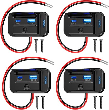 USB Outlet Panel 4-Pack - 54W Fast Charging Type-C PD 36W + USB-A QC 3.0 18W 12V/24V Surface Mount for RV Marine Truck Bus Golf Cart