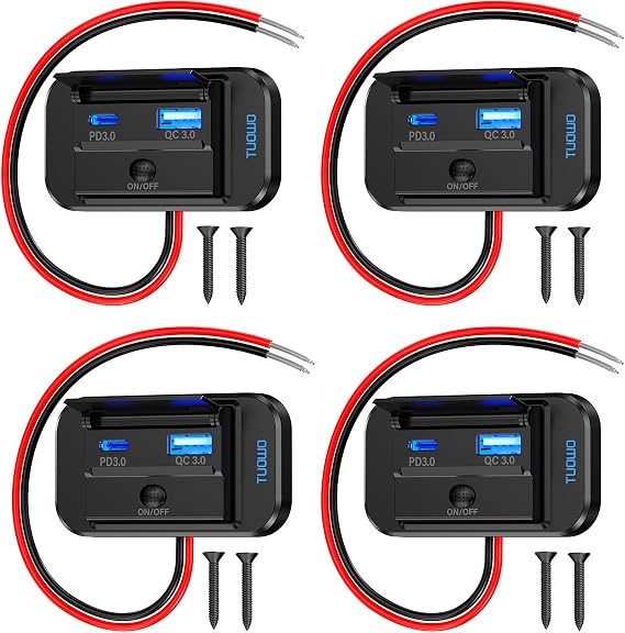 USB Outlet Panel 4-Pack - 54W Fast Charging Type-C PD 36W + USB-A QC 3.0 18W 12V/24V Surface Mount for RV Marine Truck Bus Golf Cart