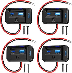 USB Outlet Panel 4-Pack - 54W Fast Charging Type-C PD 36W + USB-A QC 3.0 18W 12V/24V Surface Mount for RV Marine Truck Bus Golf Cart