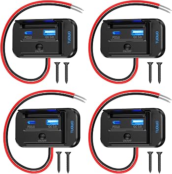 USB Outlet Panel 4-Pack - 54W Fast Charging Type-C PD 36W + USB-A QC 3.0 18W 12V/24V Surface Mount for RV Marine Truck Bus Golf Cart
