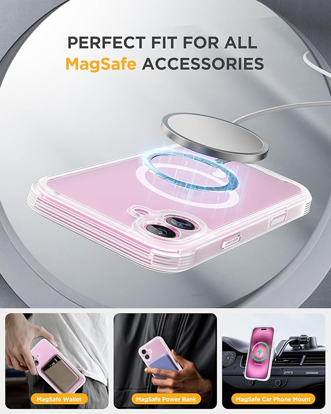 Miracase Magnetic for iPhone 16 Plus Case Full-Body Phone with Built-in Glass Screen Protector, [Compatible with MagSafe] Military Drop Proof 16 Plus Cover Bumper 6.7 inch, Matte Clear
