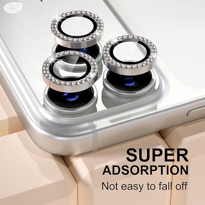 Misea Compatible for iPhone 17 Pro/iPhone 17 Pro Max Camera Lens Protector Bling, 9H Tempered Glass Camera Cover Screen Protector Metal Individual Ring Decoration Accessories, Natural Titanium Diamond