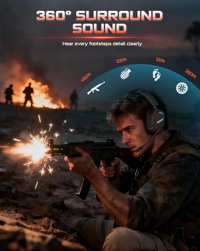 NUBWO Wireless Gaming Headset for PS5, PC, PS4 - Dual 2.4G & Bluetooth Simultaneous Gaming Headphones, EQ Sound Modes, Noise-Canceling Mic, 80-Hour Battery, Comfortable Foldable & Travel Design