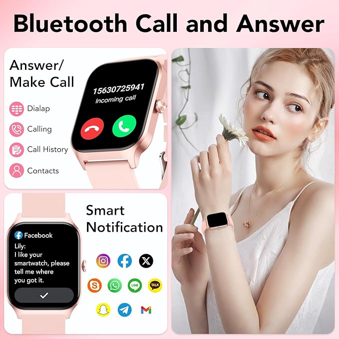 CASCHO Smart Watches for Women, 1.85" HD Smartwatch with 120+ Sports Modes/Heart Rate/Sleep Monitor, IP68 Waterproof Fitness Tracker with Bluetooth Calling/Music Control for Android iOS