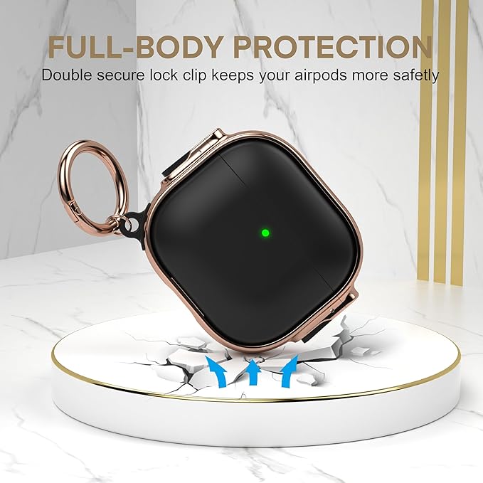 Maxjoy for AirPods 4 Case with Lock, Cute AirPods 4 Case Lock Protective Hard AirPod 4 Generation Cover for Women Men with Keychain Clip for AirPod 4th Generation Cover 2024, Black/Rose Gold