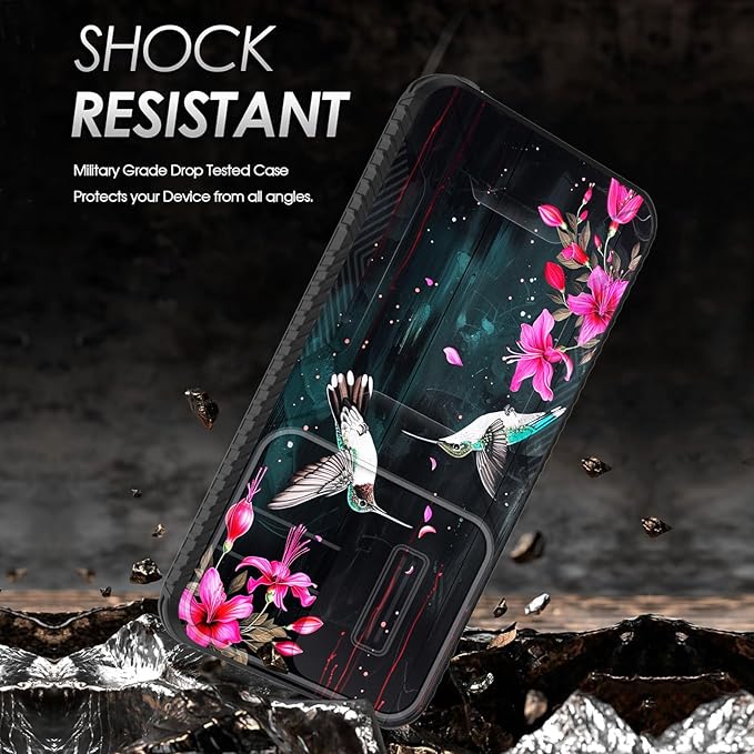 for Galaxy S25 Case Built in Slide Camera Lens Cover,Heavy Duty Shockproof Protection Dual Layer Case for Samsung Galaxy S25 6.2" 2025,Flower Hummingbird