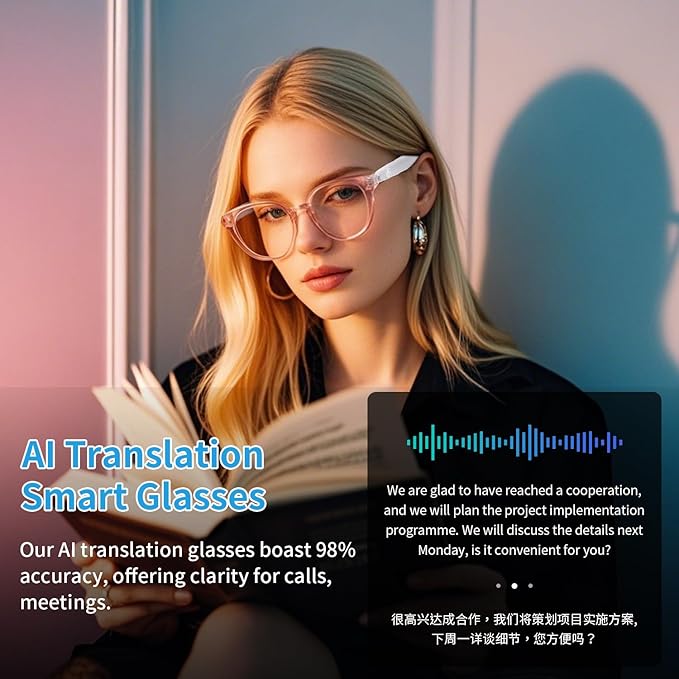 AI Smart Glasses for Men Women, Real-Time Translation(160+ Languages), AI Noise Reduction with Photochromic Lenses, Open-Ear Bluetooth Audio Glasses, Lightweight Design for Travel & Business