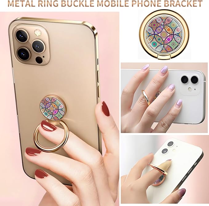 Cell Phone Ring Holder, Cute Metal Phone Grip Stand Finger Ring Kickstand, Flexible 360°Rotation Phone Tablet Case Accessories Compatible with Most Phones Luxury Mandala Pattern