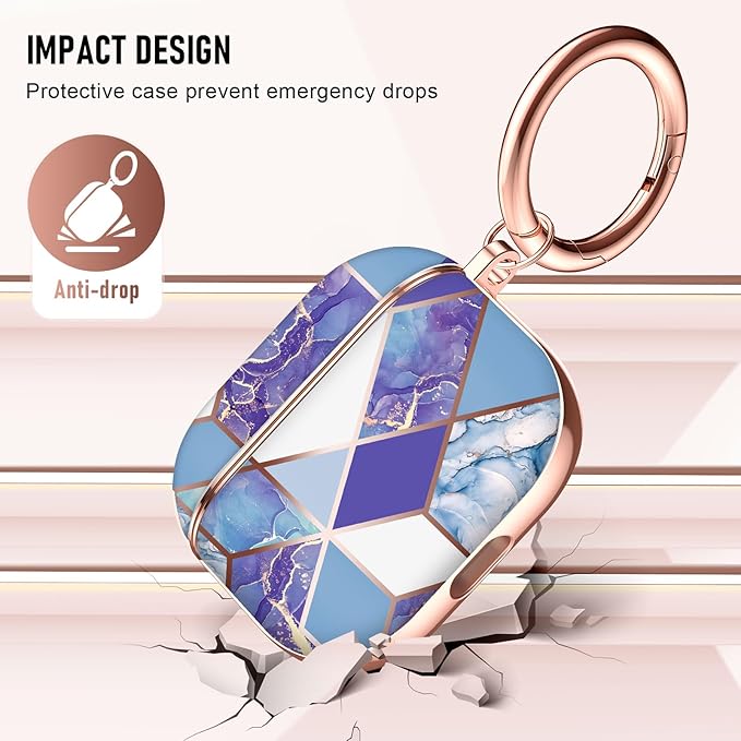 Maxjoy Graceful Marble Hard Protective Shockproof AirPods 3 Case Cover with Keychain, Compatible with Apple AirPods 3rd Generation Charging Case, Blue White