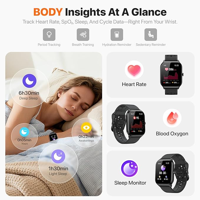 Smart Watch for Women Men - Answer/Make Call, Fitness Tracker Smartwatch for Android iPhone Compatible, 120+ Sports Modes Step Counter Sleep Female Cycle (Black)