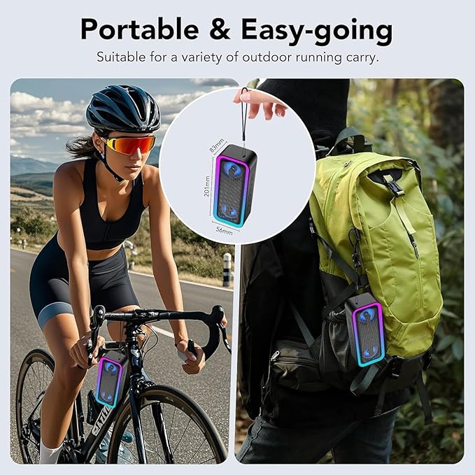 IKT Portable Bluetooth Speaker with Lights x Stocking Stuffers, 30W Loud Stereo Sound, Bluetooth5.4, Enhanced Bass,30H Playtime, TWS Pairing, IPX7 Waterproof, Speakersfor Home/Party/Outdoor