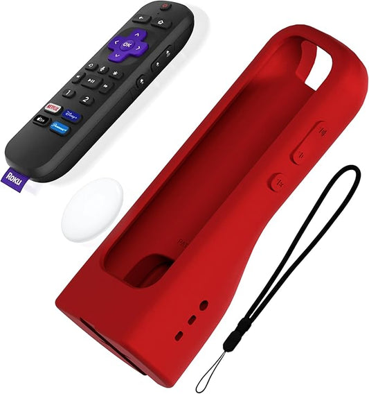 GripStand™ Roku Voice Remote Cover: Stand Up Design, Enhanced Grip, Silicone Case: Fits TV Streaming Stick Plus 2025 4K/HD/HDR, Compatible with AirTag and TileMate, Fiery Red by 73&Sunny
