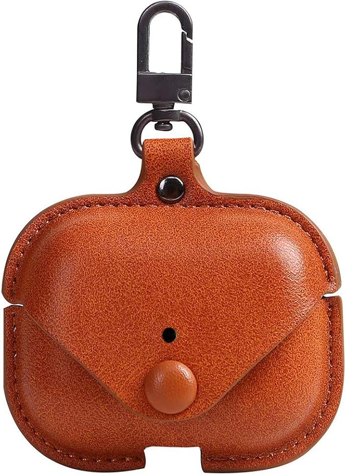 Genuine Leather Case Compatible with AirPods Pro Case 2nd/1st Gen (2023/2022/2019), VOMA Protective Cover for Apple AirPods Pro 2/Pro Wireless Charging Case with Keychain and Snap Lock Brown