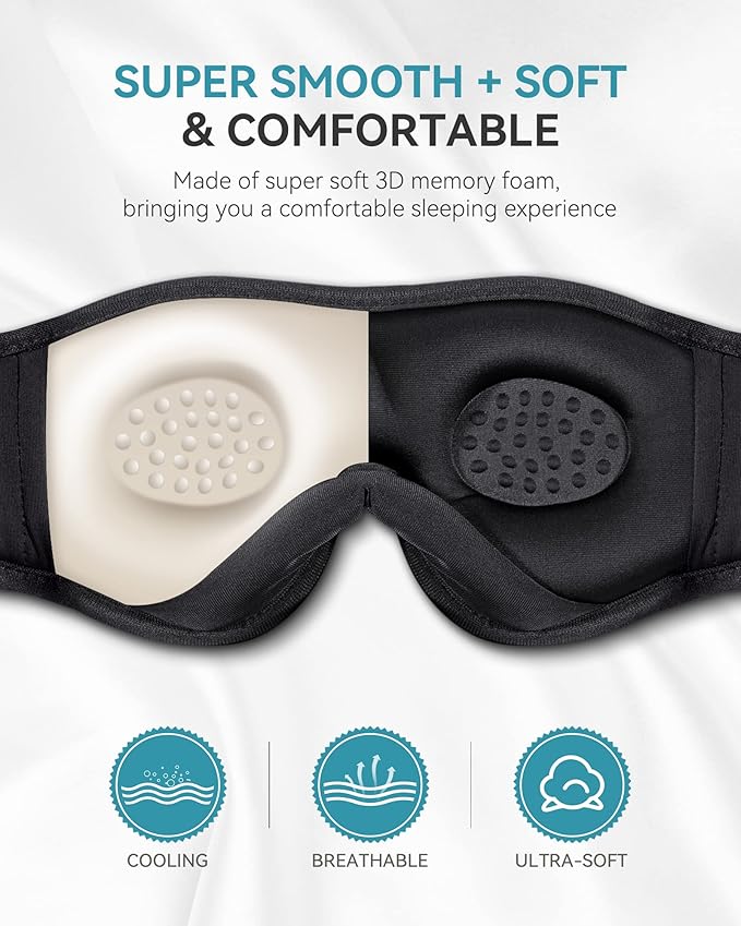 MUSICOZY Sleep Headphones 3D Bluetooth Sleep Mask, Wireless Sleeping Headphones Music Earbuds Eye Mask for Side Sleepers Men Women Ultra Thin Speakers Cool Gadgets, Pack of 2