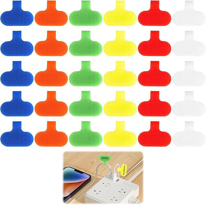 30 PCS Cord Tags, 6-Color Cable Labels (2.36 x 1.5 Inch) Cord Tags Labeling for Electronics Cords, Chargers, Network-Cables & Ethernet-Cables – Cable Management and Identification