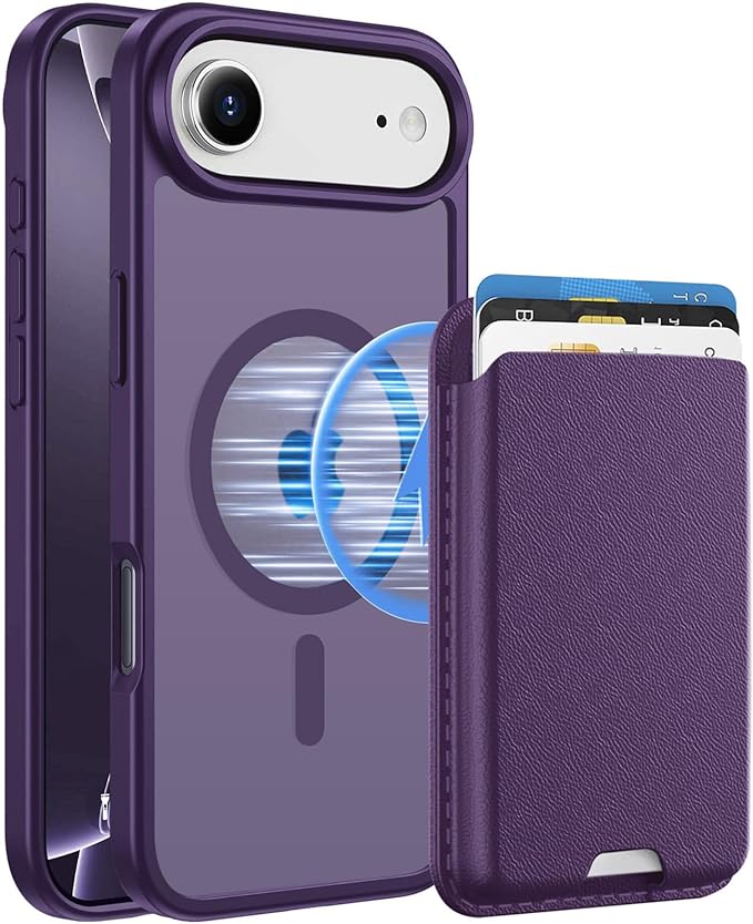 Magnetic for iPhone Air Case & iPhone 17 Air Case with Detachable Wallet, Compatible with MagSafe, Military Protective Slim Phone Cover with Card Holder, Purple