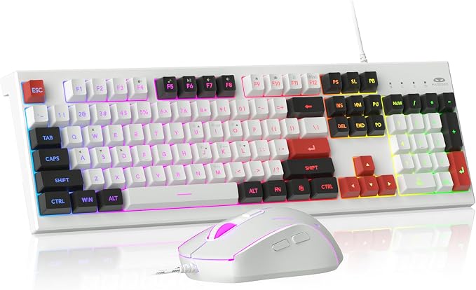 MageGee Creamy Keyboard and Mouse Combo, K2 Classic Keyboard, Wired RGB Backlit, 104 Waterproof, Ergonomic, PC/Laptop/MAC - Knight Red