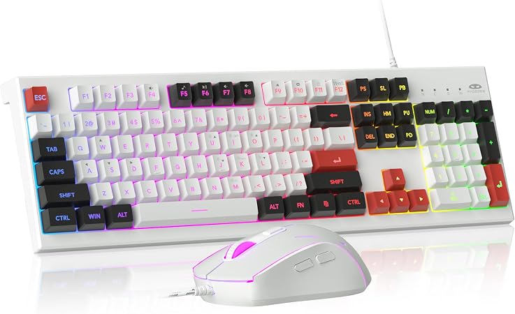 MageGee Creamy Keyboard and Mouse Combo, K2 Classic Keyboard, Wired RGB Backlit, 104 Waterproof, Ergonomic, PC/Laptop/MAC - Knight Red