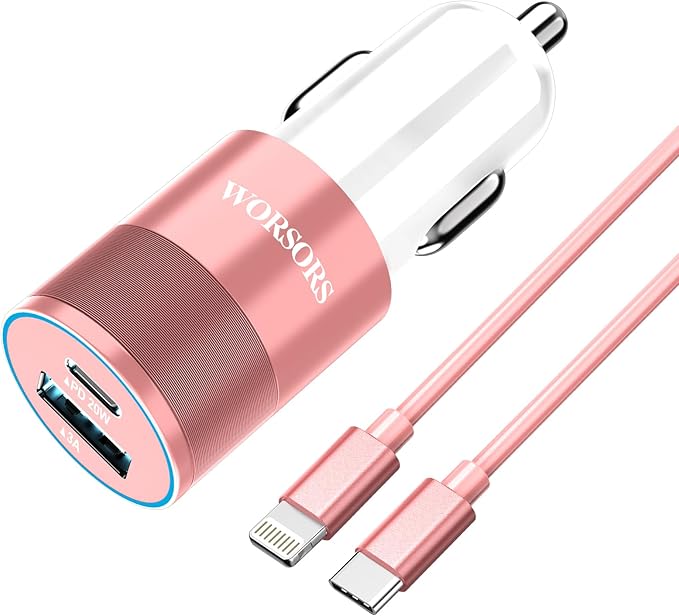 35W USB C Fast Car Charger [Apple MFi Certified] Compatible with iPhone 14 Pro/14 Pro Max/14+/13/12/11/Mini/XS/XR/8, 20W PD3.0 Rapid Charging Adapter + 3Ft Type C to Lightning Cable - Pink