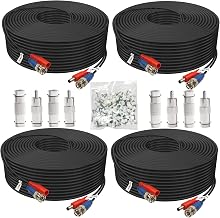 BNC Cable 30ft 4 Pack BNC Video Power Cable,Security Camera Cable for CCTV Camera DVR Security Systems(Included 8X BNC Adapters,100 Pcs Cable Clips)-Black, AIBNB4-30 - Image 1
