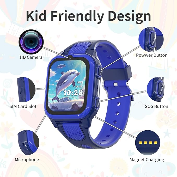 Kids Smart Watch with GPS Tracker and Video Calling SOS Call Camera Pedometer Games for Boys Blue
