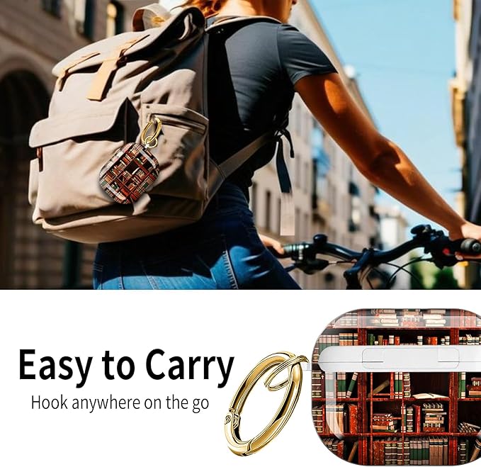Cute Hard Case Compatible with AirPods Pro 3rd Generation Case (2025), Shockproof Protective Cover with Golden Keychain Ring Clip (Bookshelf)