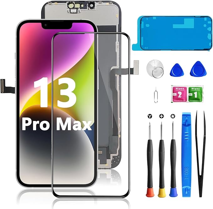 for iPhone 13 Pro Max Screen Replacement 6.7 Inch, 3D Touch LCD Screen Digitizer for A2484, A2641, A2644, A2645, A2643 with Repair Tools Kit+Screen Protector+Waterproof Frame Adhesive