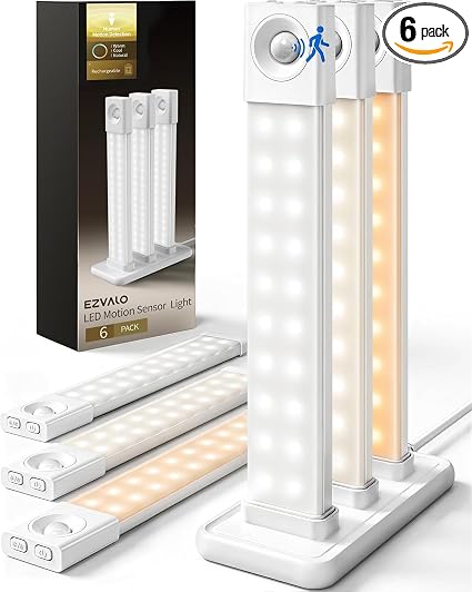 EZVALO 6-Pack Motion Sensor Under Cabinet Lighting with Charging Station