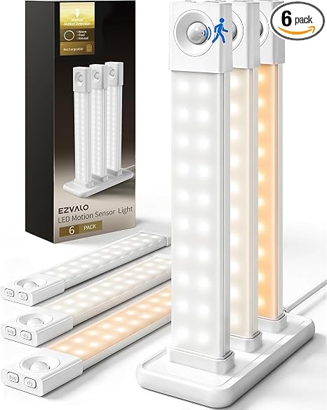 EZVALO 6-Pack Motion Sensor Under Cabinet Lighting with Charging Station