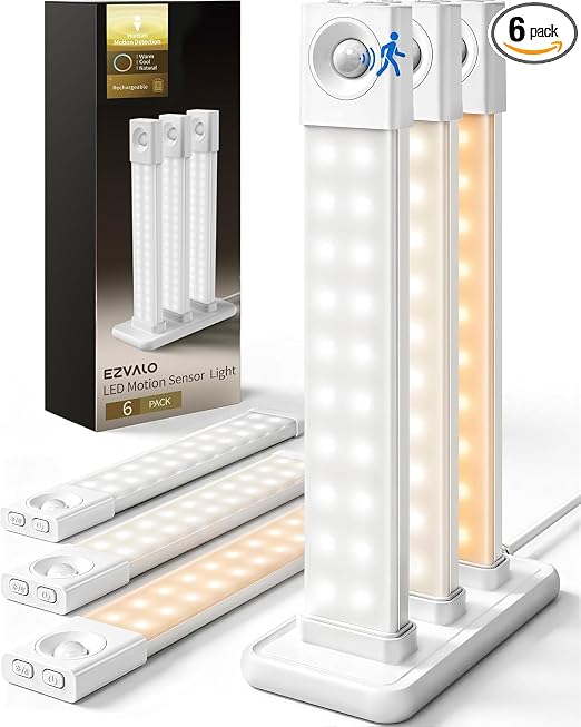 EZVALO 6-Pack Motion Sensor Under Cabinet Lighting with Charging Station