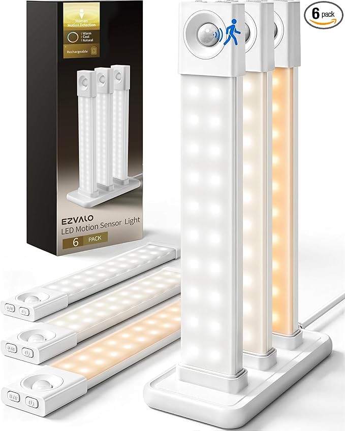 EZVALO 6-Pack Motion Sensor Under Cabinet Lighting with Charging Station