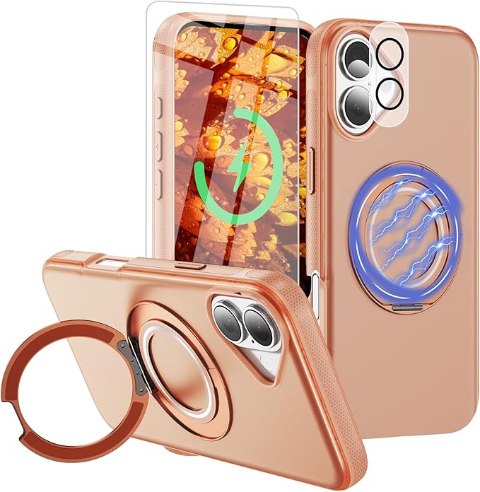 for iPhone 17 Case [Compatible with Magsafe] [15 FT Military Grade Drop Protection] with Screen Protector & Lens Protector,Shockproof Kickstand Phone Case for iPhone 17 (Orange)