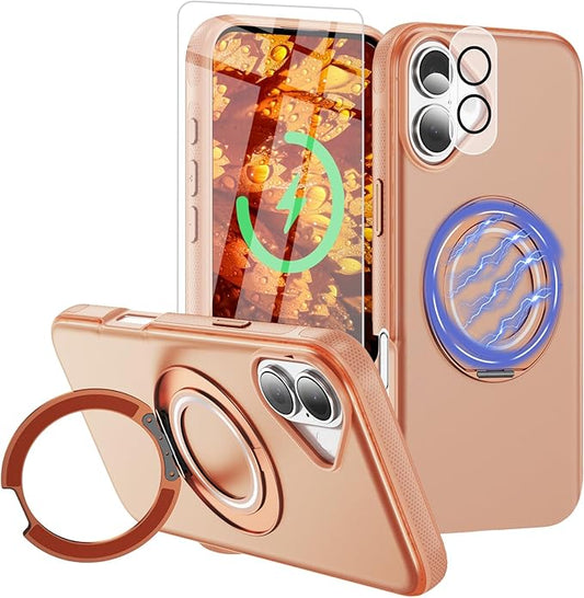 for iPhone 17 Case [Compatible with Magsafe] [15 FT Military Grade Drop Protection] with Screen Protector & Lens Protector,Shockproof Kickstand Phone Case for iPhone 17 (Orange)