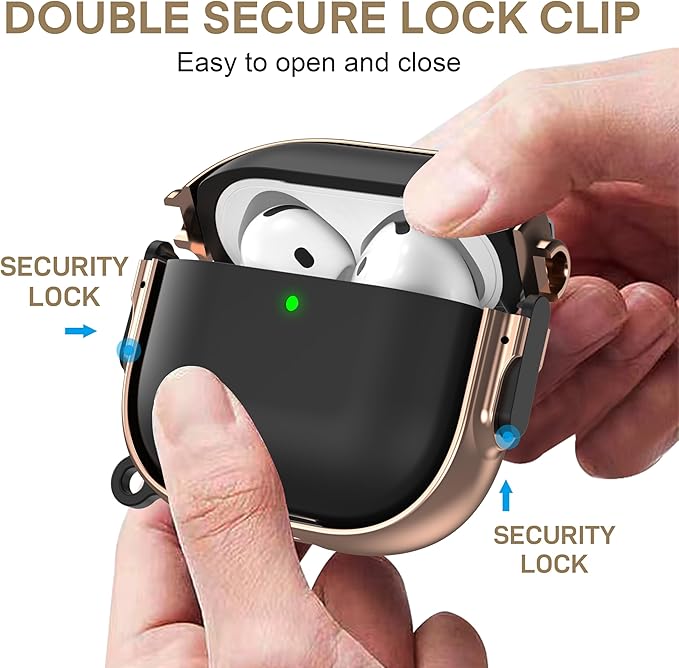 Maxjoy for AirPods 4 Case with Lock, Cute AirPods 4 Case Lock Protective Hard AirPod 4 Generation Cover for Women Men with Keychain Clip for AirPod 4th Generation Cover 2024, Black/Rose Gold