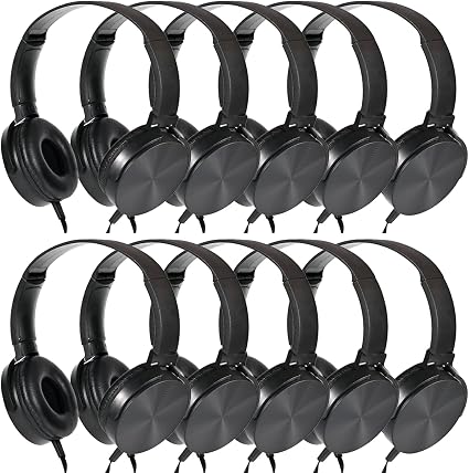 Classroom Headphones Bulk 10 Pack,Students On Ear Headsets,Comfy Swivel Earphones for Computer,School,Library,Airplane,for Online Learning and Travel,Premium Stereo Sound 3.5mm Jack (Black)
