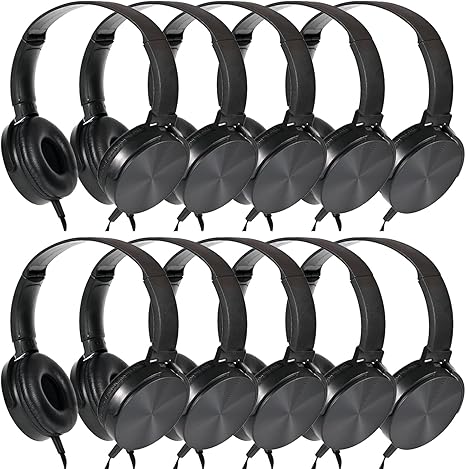 Classroom Headphones Bulk 10 Pack,Students On Ear Headsets,Comfy Swivel Earphones for Computer,School,Library,Airplane,for Online Learning and Travel,Premium Stereo Sound 3.5mm Jack (Black)