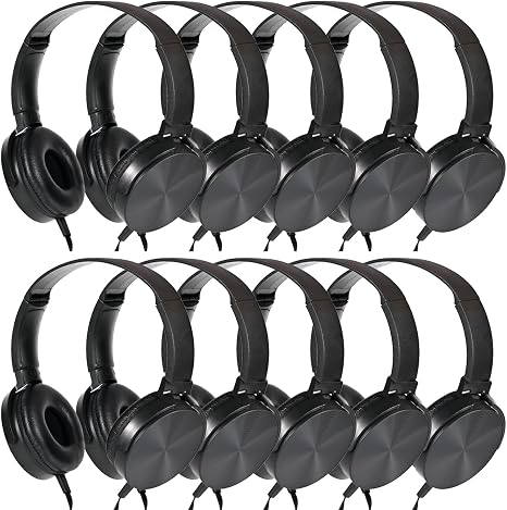 Classroom Headphones Bulk 10 Pack,Students On Ear Headsets,Comfy Swivel Earphones for Computer,School,Library,Airplane,for Online Learning and Travel,Premium Stereo Sound 3.5mm Jack (Black)