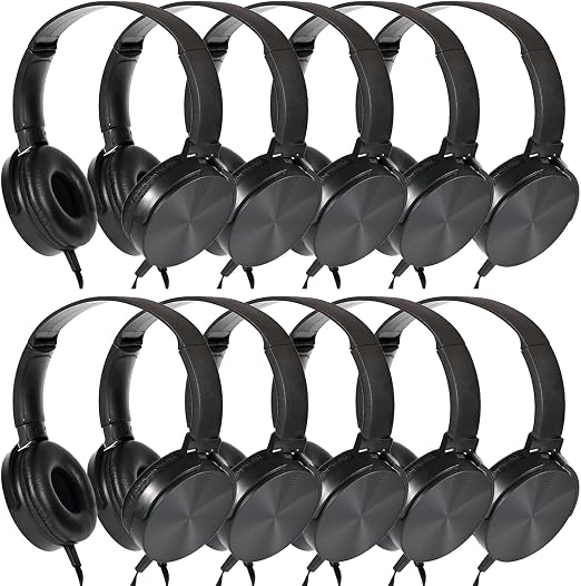 Classroom Headphones Bulk 10 Pack,Students On Ear Headsets,Comfy Swivel Earphones for Computer,School,Library,Airplane,for Online Learning and Travel,Premium Stereo Sound 3.5mm Jack (Black)