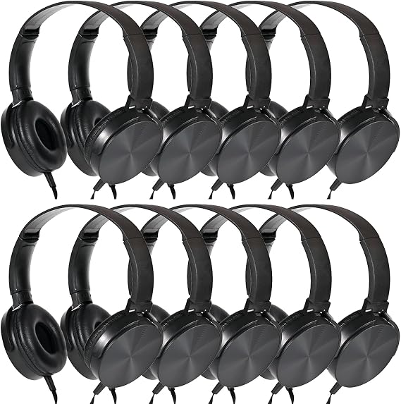 Classroom Headphones Bulk 10 Pack,Students On Ear Headsets,Comfy Swivel Earphones for Computer,School,Library,Airplane,for Online Learning and Travel,Premium Stereo Sound 3.5mm Jack (Black)