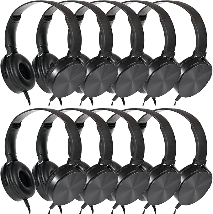 Classroom Headphones Bulk 10 Pack,Students On Ear Headsets,Comfy Swivel Earphones for Computer,School,Library,Airplane,for Online Learning and Travel,Premium Stereo Sound 3.5mm Jack (Black)