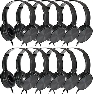 Classroom Headphones Bulk 10 Pack,Students On Ear Headsets,Comfy Swivel Earphones for Computer,School,Library,Airplane,for Online Learning and Travel,Premium Stereo Sound 3.5mm Jack (Black)