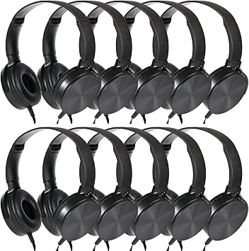 Classroom Headphones Bulk 10 Pack,Students On Ear Headsets,Comfy Swivel Earphones for Computer,School,Library,Airplane,for Online Learning and Travel,Premium Stereo Sound 3.5mm Jack (Black)