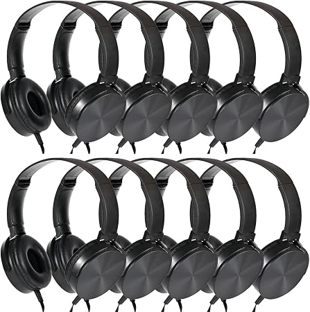 Classroom Headphones Bulk 10 Pack,Students On Ear Headsets,Comfy Swivel Earphones for Computer,School,Library,Airplane,for Online Learning and Travel,Premium Stereo Sound 3.5mm Jack (Black)