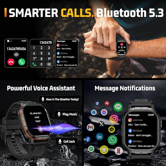 Smart Watches for Men-2.06”AMOLED(Answer/Make Calls), IP68 Fitness Activity Step Tracker with Sleep Monitor/110+ Sports Modes, Tactical SmartWatch for Android iOS Samsung Compatible,Orange